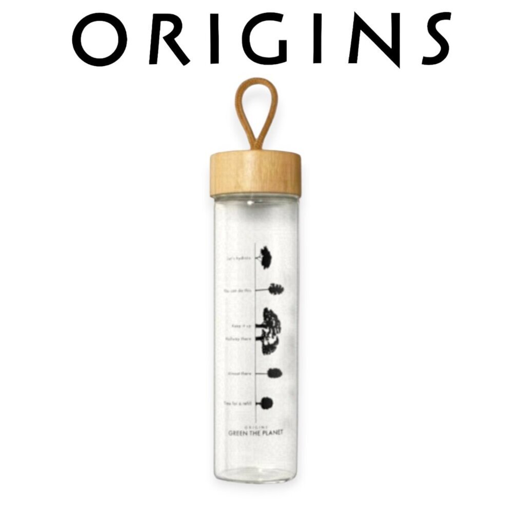 Origins Glass Water Bottle 16oz Eco Friendly Bamboo Lid Reusable Drinkware